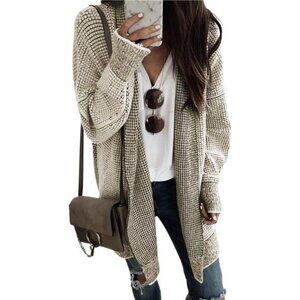 Womens Plaid Long Sleeve Open Front Cardigan Oversized Chunky Knit Sweaters Coat